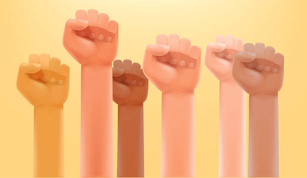 istock Supprt concept. Different race men fists up in the air 1321692636