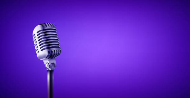 Vintage style microphone in studio. Vivid color banner with copy space Vector illustration microphone stock illustrations