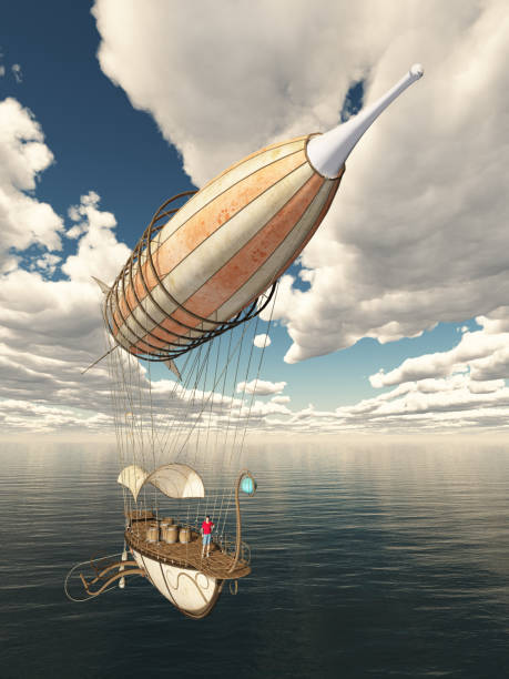 istock Fantasy airship over the sea 1321694438