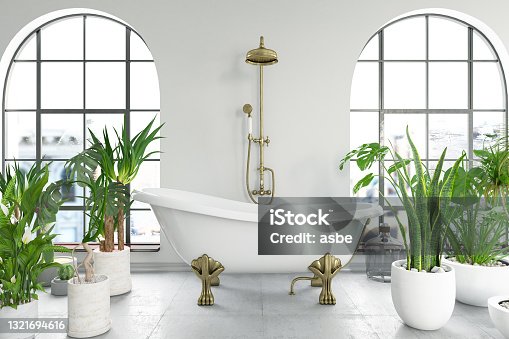 istock Classical Bath Tub with Green Plants 1321694616