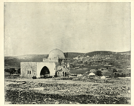 Vintage photograph of Rachel's tomb, near Bethlehem, Palestine, Victorian 19th Century