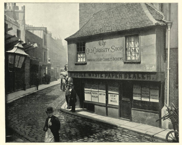 Vintage photograph of the The Old Curiosity Shop in Clare market, Victorian 19th Century Vintage photograph of the The Old Curiosity Shop in Clare market, Victorian 19th Century. The Old Curiosity Shop in Clare Market claims to be the inspiration for Charles Dickens's description of the eponymous antique shop charles dickens stock pictures, royalty-free photos & images