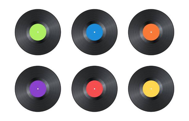 istock Set of realistic black vintage vinyl record isolated on white background 1321702544
