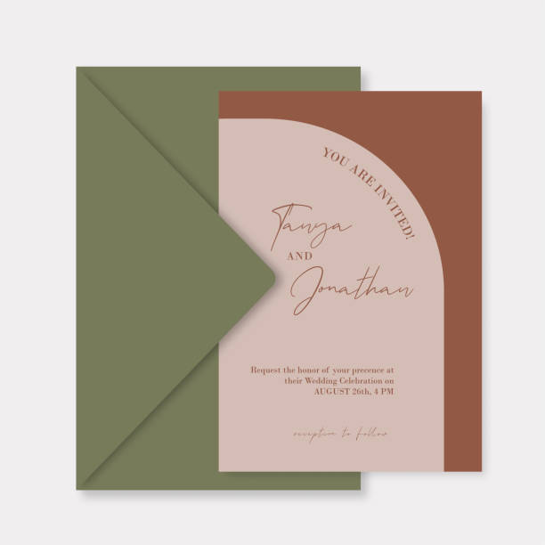 istock Bohemian arch Wedding Invitation rust orange terracotta template suite. 1321705299