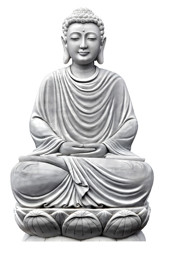 Buddha sculpture Lotus Pose sitting in meditation isolated on a white