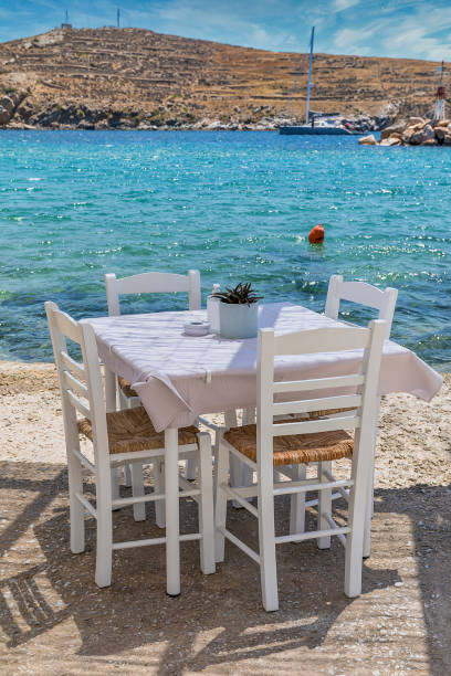 table for four. isolated. copy space. - dining nautical vessel recreational boat europe imagens e fotografias de stock