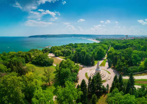Photo of Varna spring time, beautiful aerial view above city and sea garden.