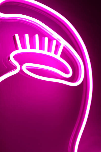 Pink neon sign beauty face. Trendy style.