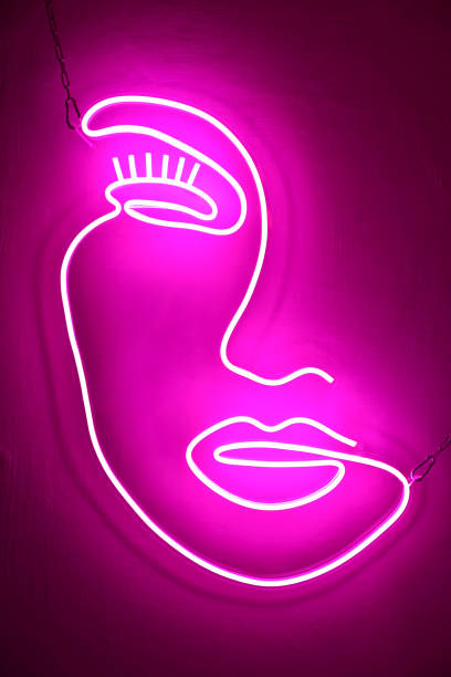 istock Pink neon sign beauty face. Trendy style. 1321711842