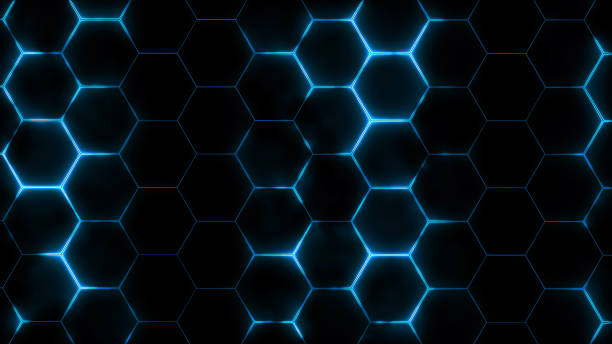 istock 3D rendering of abstract futuristic hexagonal mesh with light effects 1321713151