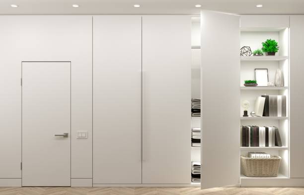 istock Modern white wardrobe and minimalist doors furniture 1321715569