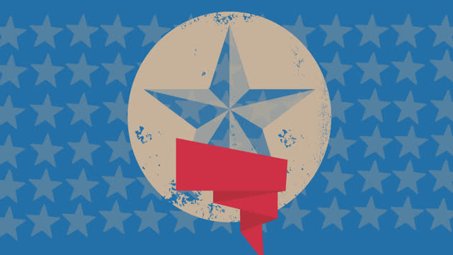 Animation of star labour day symbol over american flag stars