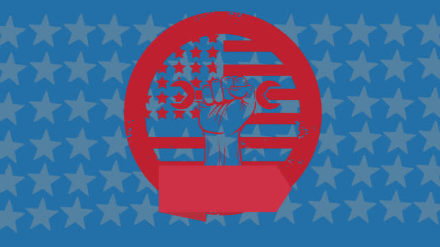 Animation of labour day symbol over american flag stars