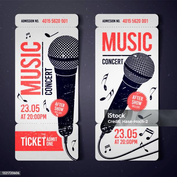Vector Illustration Music Concert Ticket Design Template With Microphone And Cool Grunge Effects In The Background Stock Illustration - Download Image Now