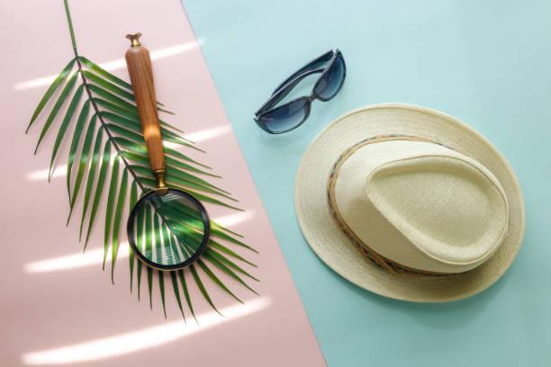 istock Creative tropical summer, travel layout, background, vacation time, sun and beach, adventure search, flat lay 1321722925