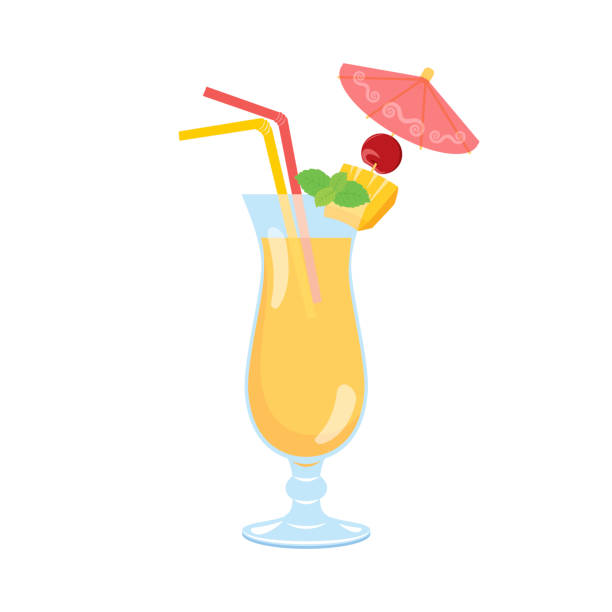 ilustraciones, imágenes clip art, dibujos animados e iconos de stock de refrescante vector de cóctel decorado - summer party drink umbrella concepts