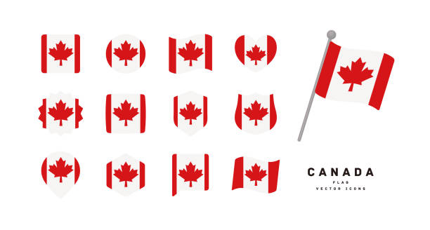 ilustrações, clipart, desenhos animados e ícones de ícone da bandeira canadense define ilustração vetorial - canadian flag maple leaf canada computer icon