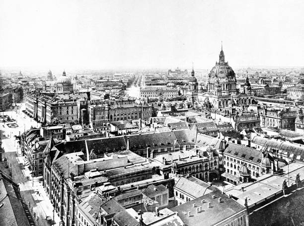 istock Berlin, aerial view: new cathedral and boulevard Unter den Linden 1321731487