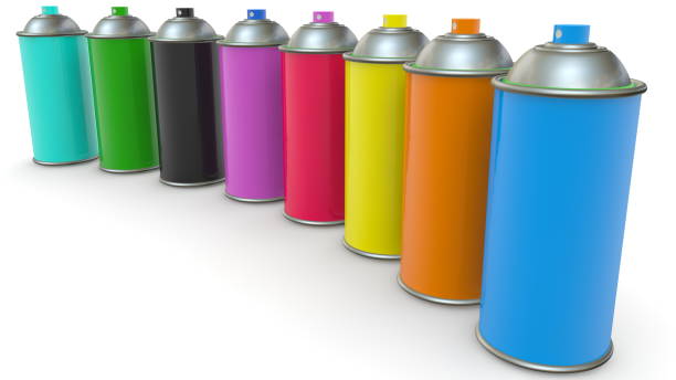 istock Row of colorful spray cans 1321734321