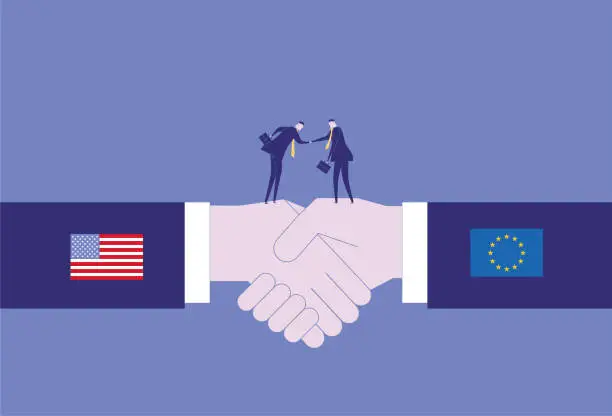 Vector illustration of U.S. and EU cooperation