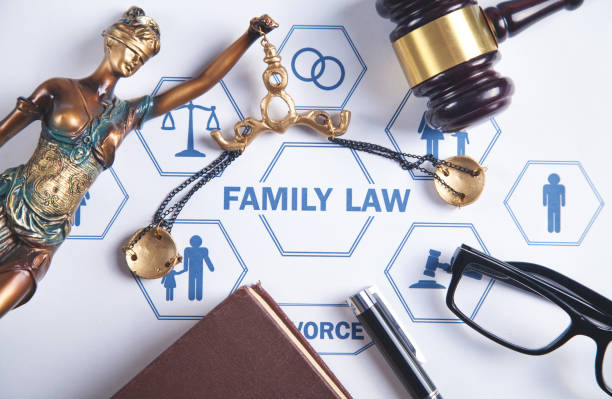 Family Law. Judge gavel and book on the desk stock photo
