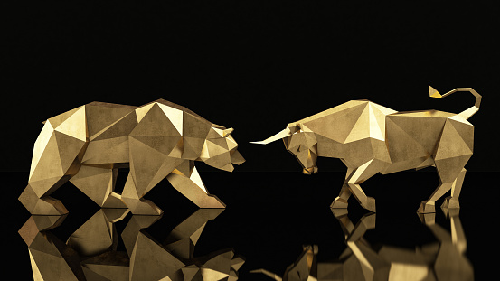 Bull and Bear Stock Market Prices Concept. 3d Render