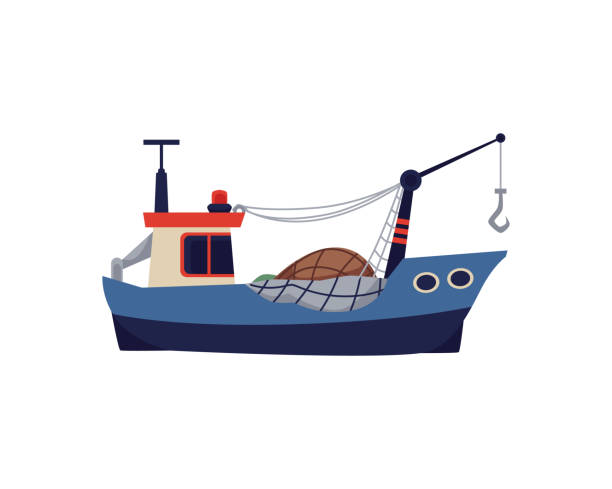 Cartoon Symbol Of Fishing Trawler Or Boat Flat Vector Illustration Isolated  Stock Illustration - Download Image Now - iStock