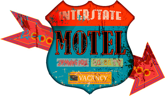 retro super grunge route interstate Motel sign, retro distressed and weathered vector illustration,fictional artwork