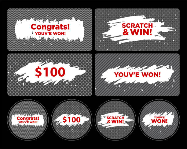 ilustraciones, imágenes clip art, dibujos animados e iconos de stock de vector set of scratch &win card / lottery ticket / scratch torn marks effect. - artículos de lotería