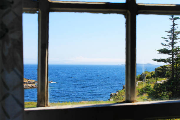 View of the ocean through a window