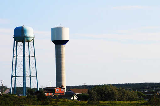 Two water towers side by side, Bonavista, NL.