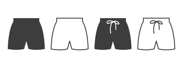 illustrazioni stock, clip art, cartoni animati e icone di tendenza di icone pantaloncini. pantaloncini da spiaggia icone di stili diversi. concetto di simbolo di abbigliamento. illustrazione vettoriale - shorts swimming shorts bermuda shorts beach