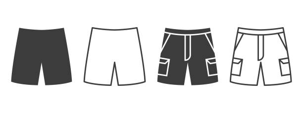 illustrazioni stock, clip art, cartoni animati e icone di tendenza di icone pantaloncini. pantaloncini con tasche di stili diversi. concetto di simbolo di abbigliamento. illustrazione vettoriale - shorts swimming shorts bermuda shorts beach