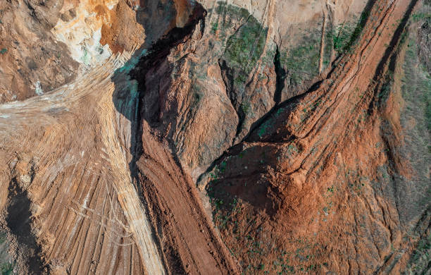 istock Aerial view to sand quarry, abstract earth patterns 1321751297