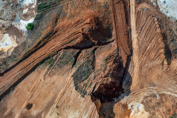 istock Aerial view to sand quarry, abstract earth patterns 1321751394