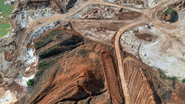 istock Aerial view to sand quarry, abstract earth patterns 1321751566