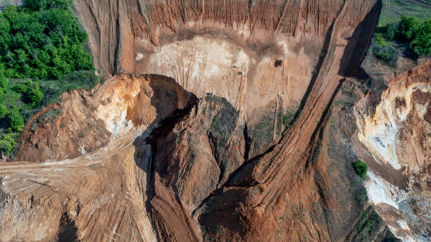istock Aerial view to sand quarry, abstract earth patterns 1321751607