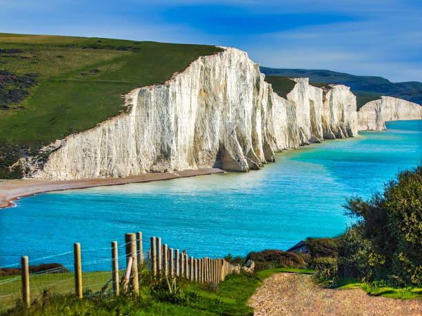 White Cliffs of Dover View of the coastline and White Cliffs of Dover, Kent, England east sussex photos stock pictures, royalty-free photos & images