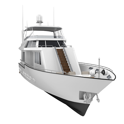 White Pleasure Yacht isolated on white background. 3D render