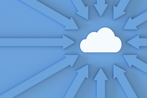 3d rendering of Cloud computing technology and arrows.