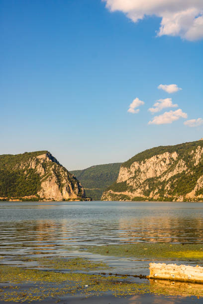 Beautiful view at Danube Gorge (Iron Gates), Danube river landscape on sunny day