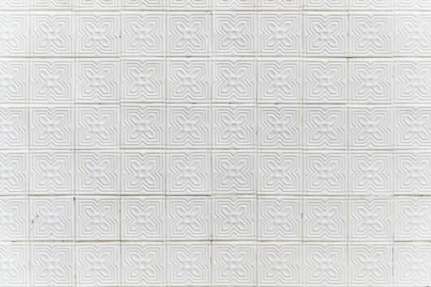 Photo of White ceramic mosaic tiles interior wall texture background