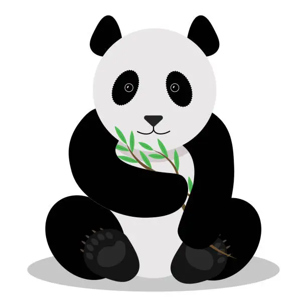 Vector illustration of Cute panda with bamboo. Cute drawing of a panda bear with a bamboo branch in its paws.