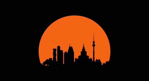 istock City skyline at sunset. Black silhouette on the sunset background. Vector illustration 1321776318