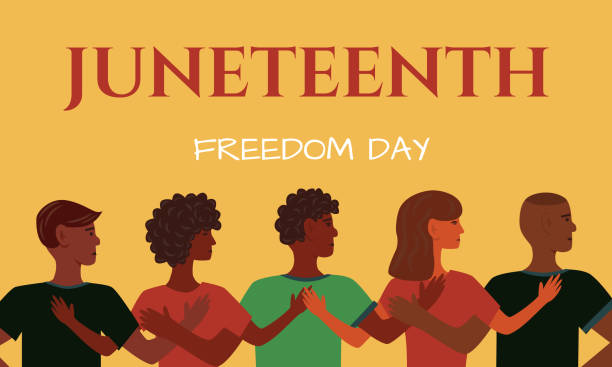 六月十九日獨立日。一年一度的美國節日，慶祝在6月19日。非裔美國人的歷史和遺產插圖。自由或解放日 - juneteenth celebration 幅插畫檔、美工圖案、卡通及圖標