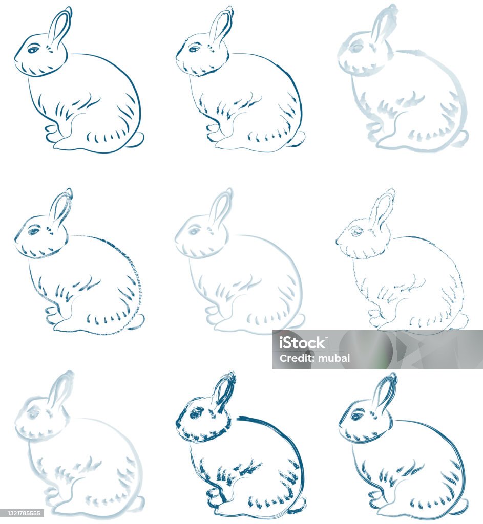Outline Drawings Of Rabbit In Different Graphic Techniques Stock ...