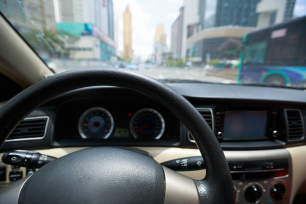 Driving car on city street