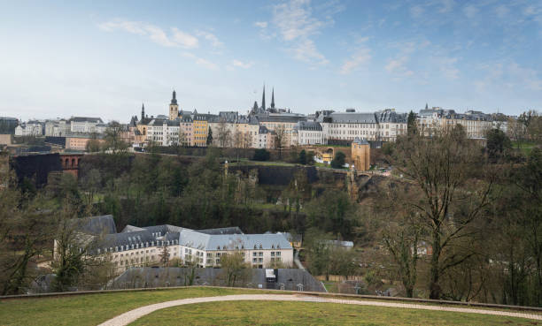 Luxembourg City skyline with Saint Michael's Church and old Walls - Luxembourg City, Luxembourg Luxembourg City skyline with Saint Michael's Church and old Walls - Luxembourg City, Luxembourg notre dame cathedral of luxembourg stock pictures, royalty-free photos & images