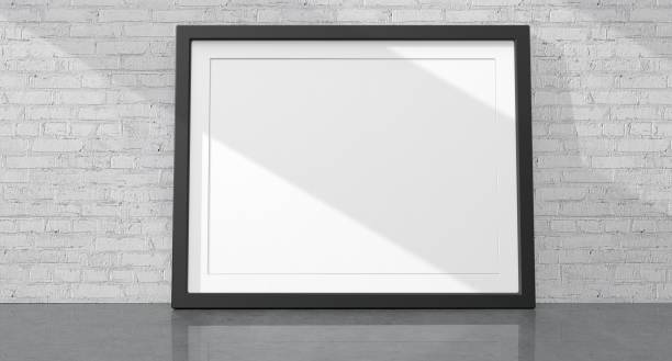 istock Blank Picture Frame Canvas on Modern Brick White Wall Mockup 1321796664