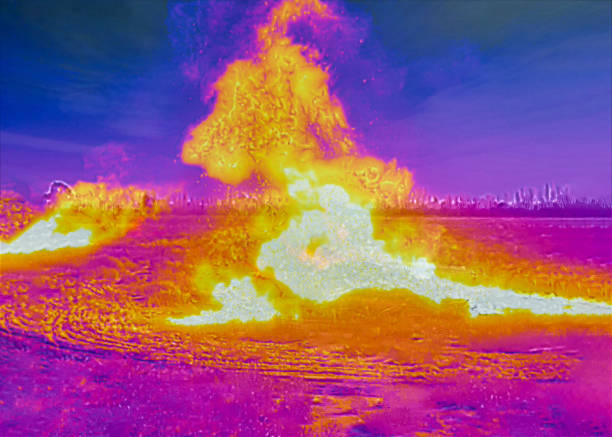 Field fire seen by thermal camera Field fire seen by thermal camera thermal image stock pictures, royalty-free photos & images
